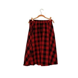 Belle Poque Red Plaid A-Line Skirt, Elastic Waist, Pockets